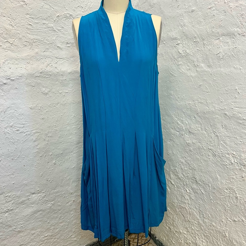Eileen Fisher Turquoise Blue Silk Sleeveless Dress